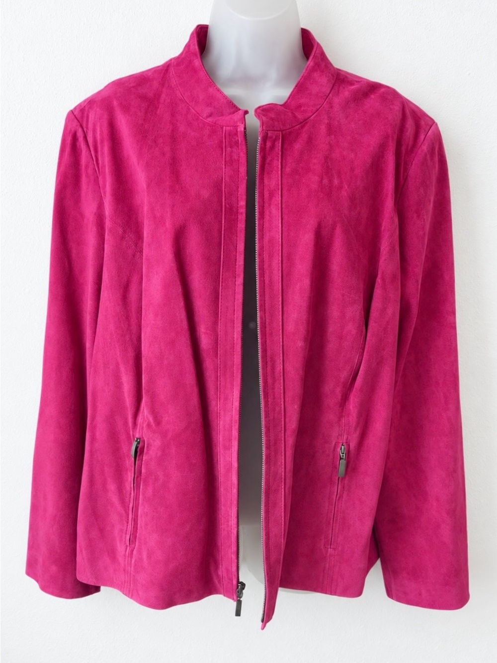 Preston & York Suede Leather Jacket Zip-Front Fuchsia Pink 2x